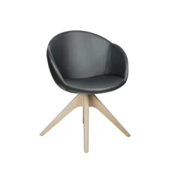 Fauteuil 4 pieds bois pivotant Evy - cuir - unicolore