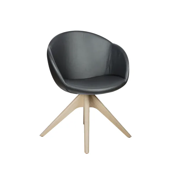 Fauteuil 4 pieds bois pivotant Evy - cuir - unicolore