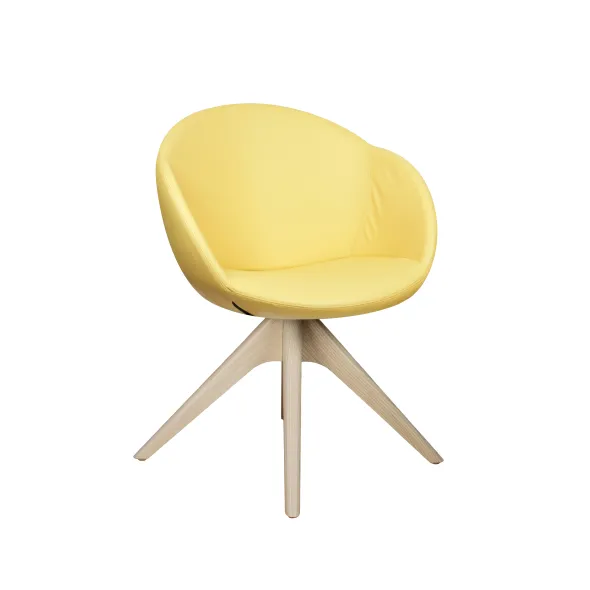 Fauteuil 4 pieds bois pivotant Evy - cuir - unicolore