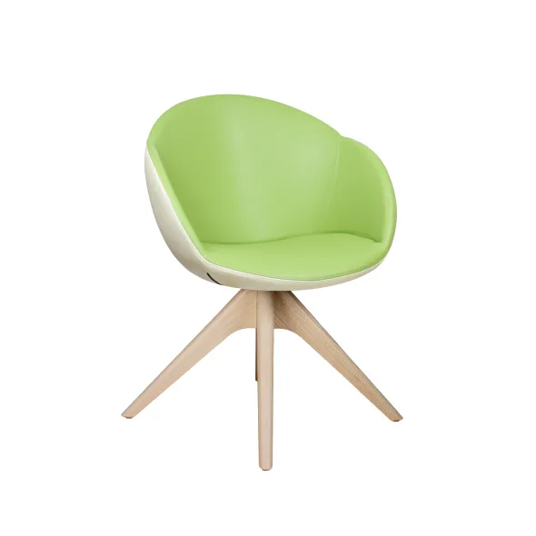 Fauteuil 4 pieds bois pivotant Evy - textile enduit grainé - bicolore