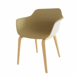 Fauteuil 4 pieds Fina club - coque textile enduit - 4 pieds bois