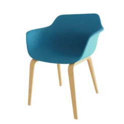 Fauteuil 4 pieds Fina club - coque textile enduit - 4 pieds bois