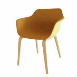 Fauteuil 4 pieds Fina club - coque textile enduit - 4 pieds bois