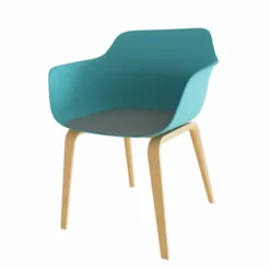 Fauteuil 4 pieds Fina club - coque tissu - 4 pieds bois