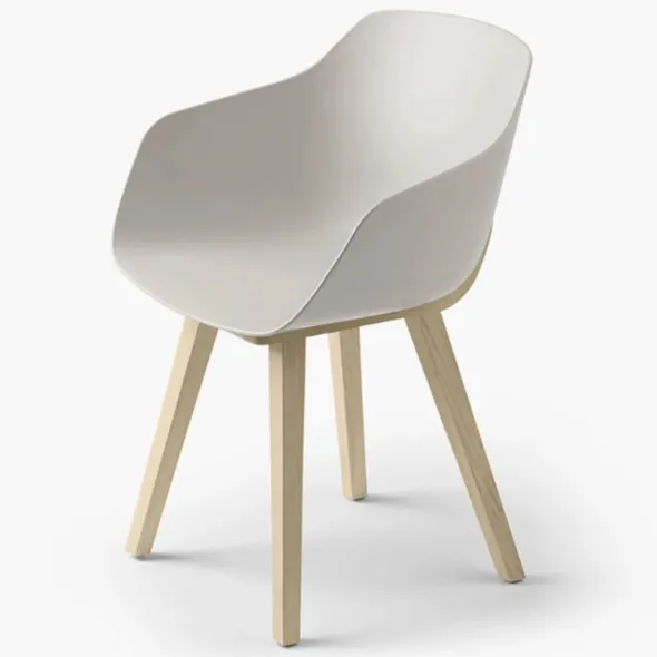 Fauteuil 4 pieds Kuskoa - coque bioplastique - piétement chêne massif