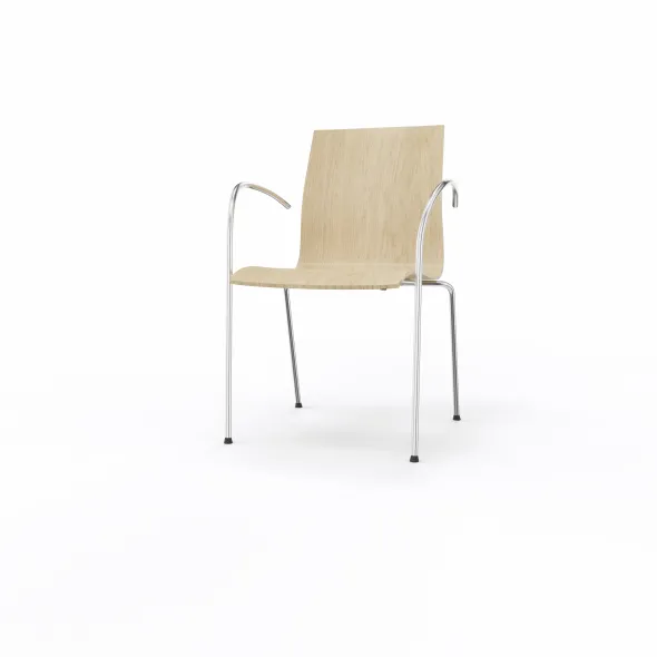 Fauteuil 4 pieds Trio Evolution - coque essence bois - piétement chrome - empilable