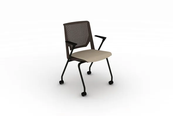 Fauteuil 4 pieds Véry - assise tissu - dossier polypropylène - piétement époxy sur roulettes