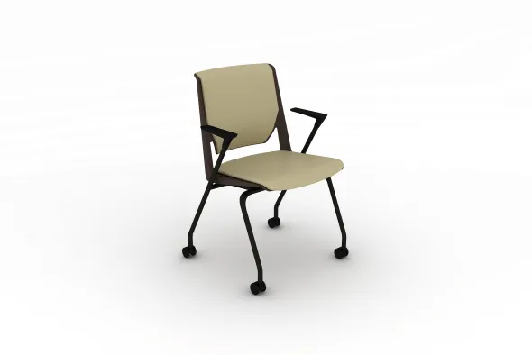 Fauteuil 4 pieds Véry - cuir - piétement époxy sur roulettes