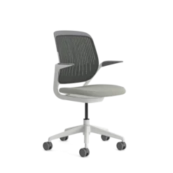 Fauteuil pivotant Cobi - structure et piétement blanc - tissu et résille - piétement sur roulettes