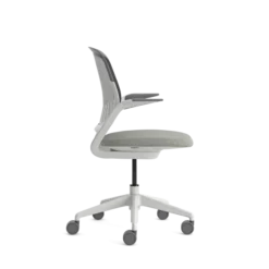 Fauteuil pivotant Cobi - structure et piétement blanc - tissu et résille - piétement sur roulettes