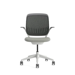 Fauteuil pivotant Cobi - structure et piétement blanc - tissu et résille - piétement sur roulettes