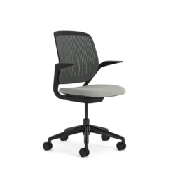 Fauteuil pivotant Cobi - structure et piétement noir - tissu et résille - piétement sur roulettes