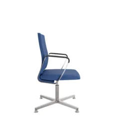 Fauteuil pivotant retour point fixe Directa - tissu - piétement aluminium poli sur patins - manchettes cuir noir