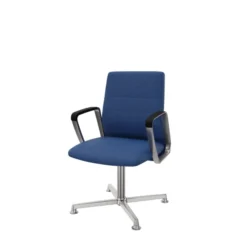 Fauteuil pivotant retour point fixe Directa - tissu - piétement aluminium poli sur patins - manchettes cuir noir