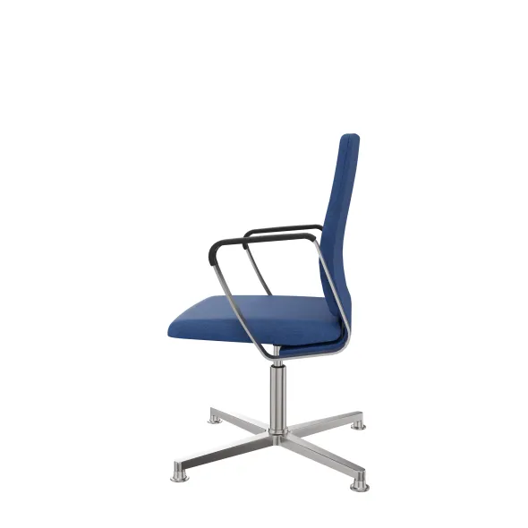 Fauteuil pivotant retour point fixe Directa - tissu - piétement aluminium poli sur patins - manchettes cuir noir