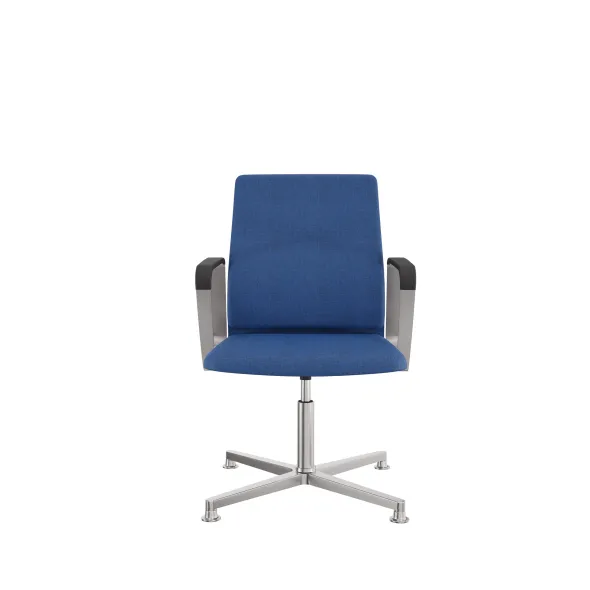 Fauteuil pivotant retour point fixe Directa - tissu - piétement aluminium poli sur patins - manchettes cuir noir