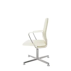 Fauteuil pivotant retour point fixe Directa - cuir - piétement aluminium poli sur patins - manchettes cuir noir