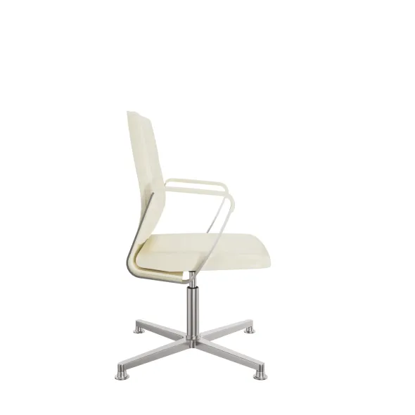 Fauteuil pivotant retour point fixe Directa - cuir - piétement aluminium poli sur patins - manchettes cuir noir
