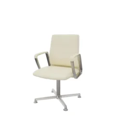 Fauteuil pivotant retour point fixe Directa - cuir - piétement aluminium poli sur patins - manchettes cuir noir