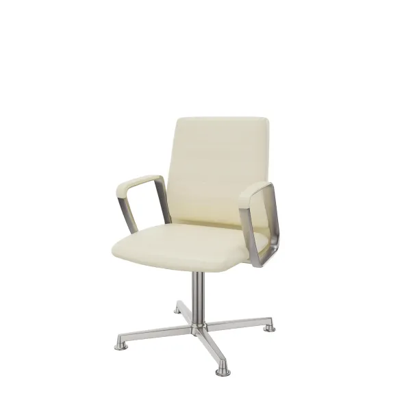 Fauteuil pivotant retour point fixe Directa - cuir - piétement aluminium poli sur patins - manchettes cuir noir