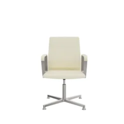 Fauteuil pivotant retour point fixe Directa - cuir - piétement aluminium poli sur patins - manchettes cuir noir