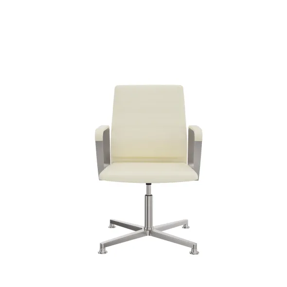 Fauteuil pivotant retour point fixe Directa - cuir - piétement aluminium poli sur patins - manchettes cuir noir