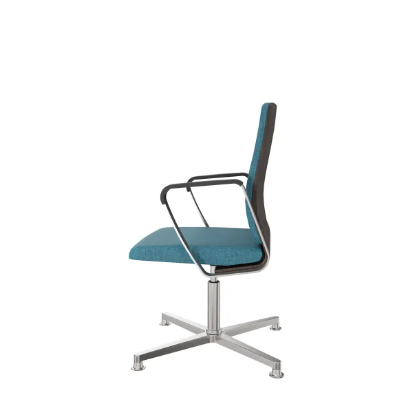 Fauteuil pivotant retour point fixe Directa - tissu - dossier bois - piétement aluminium poli sur patins