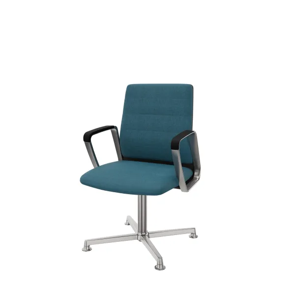 Fauteuil pivotant retour point fixe Directa - tissu - dossier bois - piétement aluminium poli sur patins