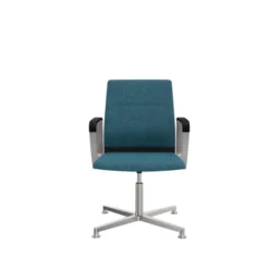 Fauteuil pivotant retour point fixe Directa - tissu - dossier bois - piétement aluminium poli sur patins