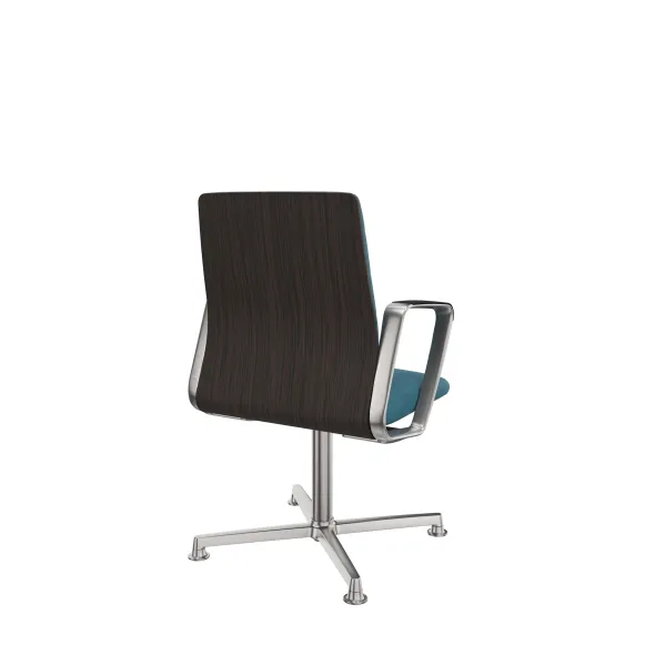 Fauteuil pivotant retour point fixe Directa - tissu - dossier bois - piétement aluminium poli sur patins