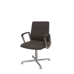 Fauteuil pivotant retour point fixe Directa - cuir - dossier bois - piétement aluminium poli sur patins