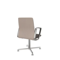 Fauteuil pivotant retour point fixe Directa - cuir - dossier bois - piétement aluminium poli sur patins