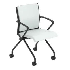 Fauteuil pliant Please - assise et dossier textile enduit - piétement sur roulettes