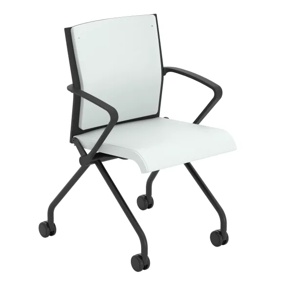 Fauteuil pliant Please - assise et dossier textile enduit - piétement sur roulettes