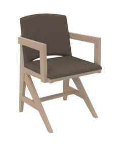 Fauteuil rembourré appui sur table Soline - piétement hêtre verni naturel - assise et dossier textile enduit
