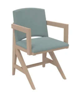 Fauteuil rembourré appui sur table Soline - piétement hêtre verni naturel - assise et dossier textile enduit