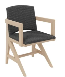 Fauteuil rembourré appui sur table Soline - piétement hêtre verni naturel - assise et dossier textile enduit