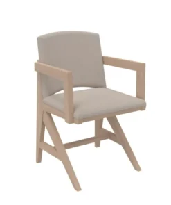 Fauteuil rembourré appui sur table Soline - piétement hêtre verni naturel - assise et dossier textile enduit