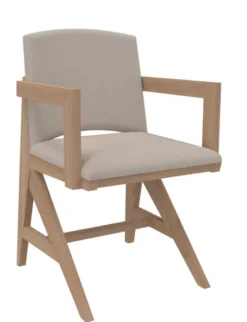 Fauteuil rembourré appui sur table Soline - piétement hêtre verni naturel - assise et dossier textile enduit