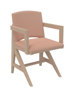 Fauteuil rembourré appui sur table Soline - piétement hêtre verni naturel - assise et dossier textile enduit