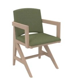 Fauteuil rembourré appui sur table Soline - piétement hêtre verni naturel - assise et dossier textile enduit