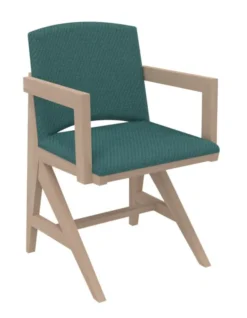 Fauteuil rembourré appui sur table Soline - piétement hêtre verni naturel - assise et dossier textile enduit
