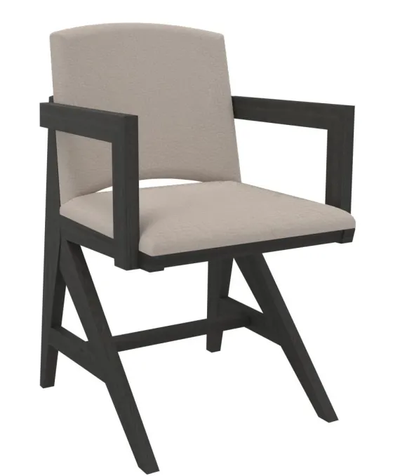 Fauteuil rembourré appui sur table Soline - piétement hêtre verni teinté - assise et dossier textile enduit