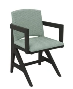 Fauteuil rembourré appui sur table Soline - piétement hêtre verni teinté - assise et dossier textile enduit