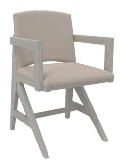 Fauteuil rembourré appui sur table Soline - piétement hêtre verni teinté - assise et dossier textile enduit