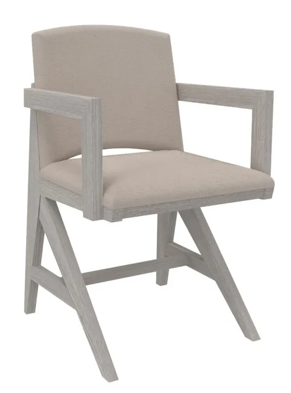 Fauteuil rembourré appui sur table Soline - piétement hêtre verni teinté - assise et dossier textile enduit
