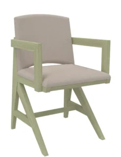 Fauteuil rembourré appui sur table Soline - piétement hêtre verni teinté - assise et dossier textile enduit