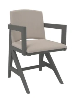 Fauteuil rembourré appui sur table Soline - piétement hêtre verni teinté - assise et dossier textile enduit