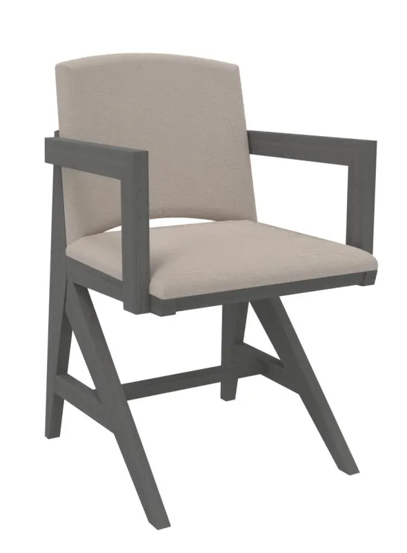 Fauteuil rembourré appui sur table Soline - piétement hêtre verni teinté - assise et dossier textile enduit