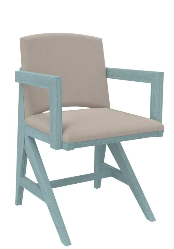 Fauteuil rembourré appui sur table Soline - piétement hêtre verni teinté - assise et dossier textile enduit